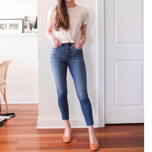 Everlane The Vintage Skinny Blue Jeans Raw Hem Button Fly size 25 Regular - Picture 1 of 8